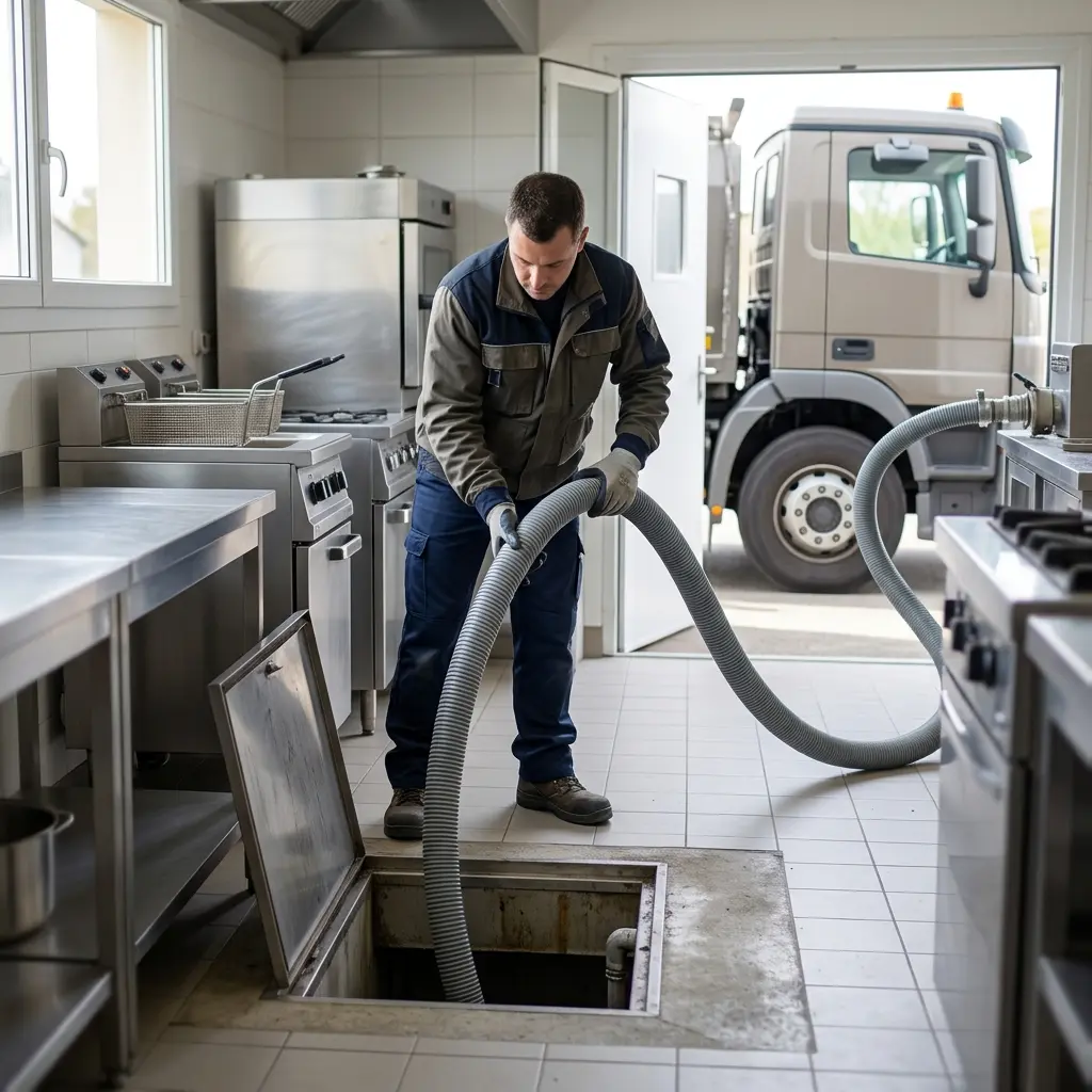 Bac à graisse toujours fonctionnel à Pont‑Sainte‑Marie